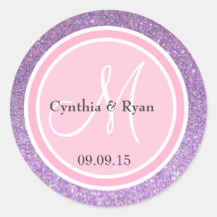 Sticker Rond Parties scintillantes pourpres et monogramme rose