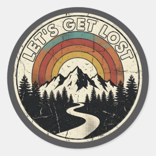 Sticker Rond Partons à l'Aventure Rétro Montagne Extérieur