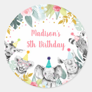 Sticker Rond Party Animal rose Gold Safari Anniversaire
