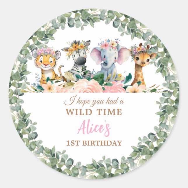 Sticker Rond Party Animals Safari Girl Jungle Wild  (Devant)