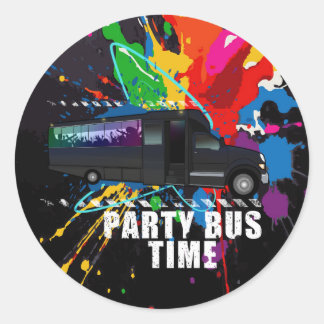 Sticker Rond Party Bus Time Neon Paint Splatter Nightlife 