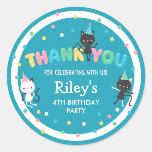 Sticker Rond Party Cats Enfants Anniversaire Fête Merci
