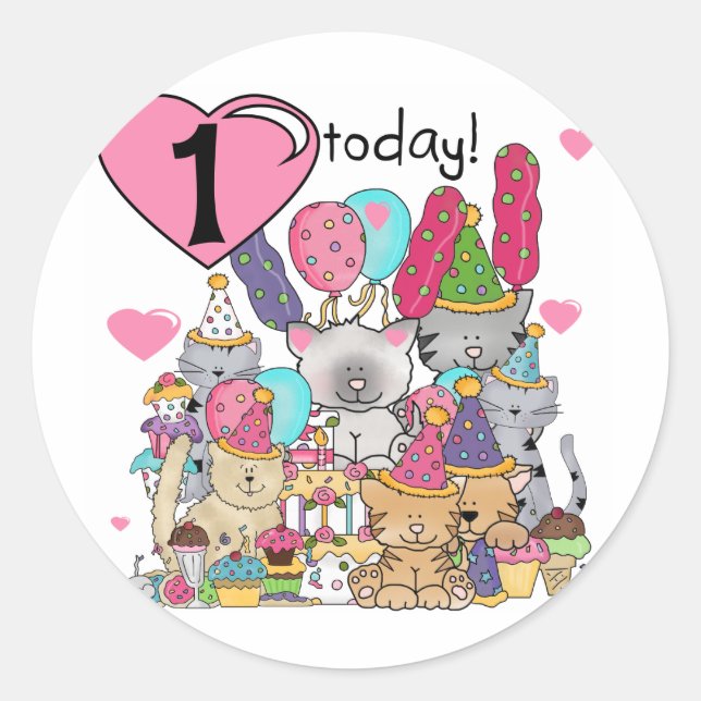 Sticker Rond Party Kittens 1er Anniversaire Tshirts et cadeaux (Devant)