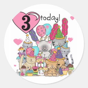 Sticker Rond Party Kittens 3e anniversaire Tshirts et cadeaux