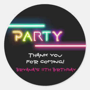 Sticker Rond PARTY Neon Llow Black Anniversaire Favoriser Stick