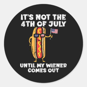 Sticker Rond Pas 4 juillet Wiener Hotdog American Flag Patrioti