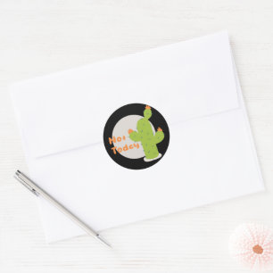 Sticker Rond Pas aujourd'hui Kawaii vert cactus orange et gris