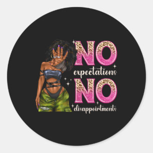 Sticker Rond Pas D'Attentes Ni De Déceptions Afro Black Woma