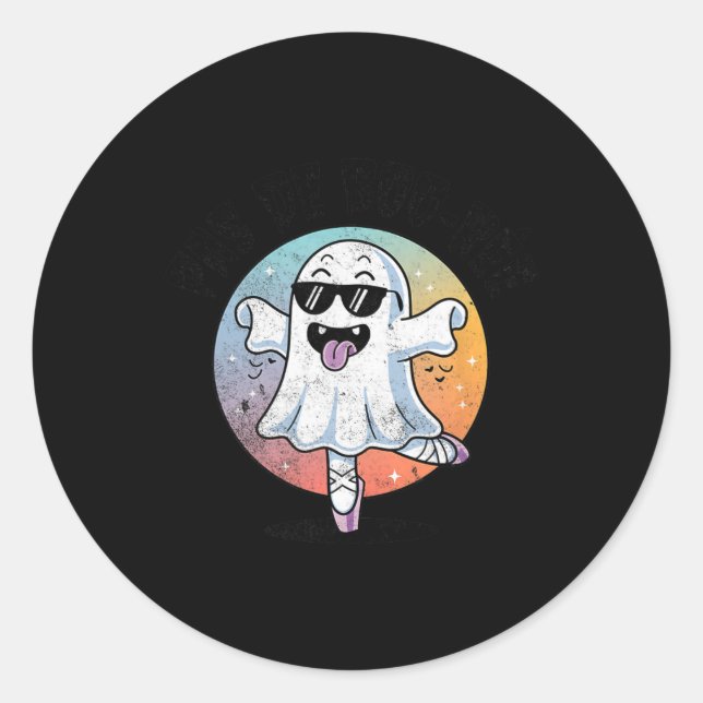 Sticker Rond Pas De Boo Ree Funny Ghost Danse Ballet Halloween (Devant)
