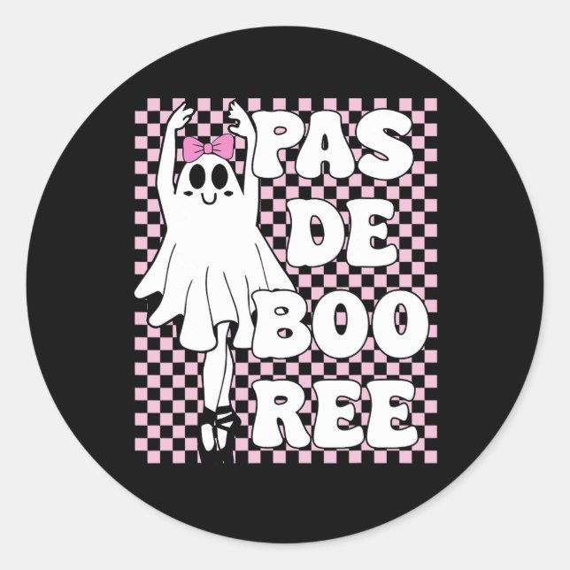 Sticker Rond Pas De Boo-ree Funny Retro Ballet Ghosts Halloween (Devant)