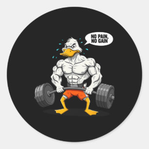 Sticker Rond Pas de douleur, pas de gain Canard drôle de haltér