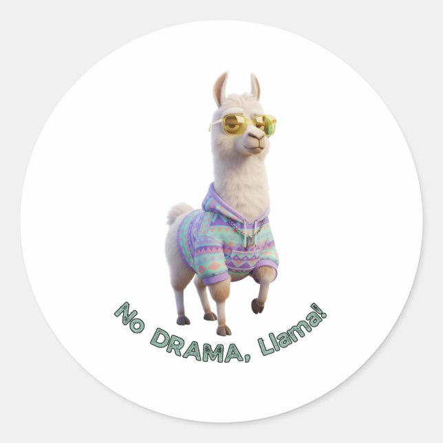 Sticker Rond Pas de Drame, Lama ! – Lama Drôle et Cool (Devant)