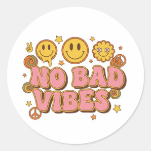 Sticker Rond Pas de Mauvaises Vibrations Rétro Smiley Autocolla