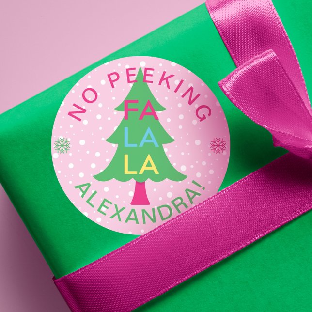 Sticker Rond Pas De Peeers Bright Neon Fa La Christmas Tree (No Peeking Bright Neon Fa La Christmas Tree Classic Round Sticker)