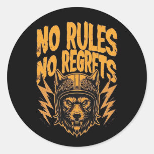 Sticker Rond Pas de règlement Pas de Regrets - Wolf Biker Graph