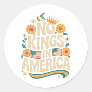 Sticker Rond Pas De Rois En Amérique Rétro Floral les années 70