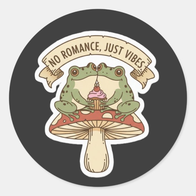 Sticker Rond Pas de romance, juste des vibes | Noyau de champig (Devant)