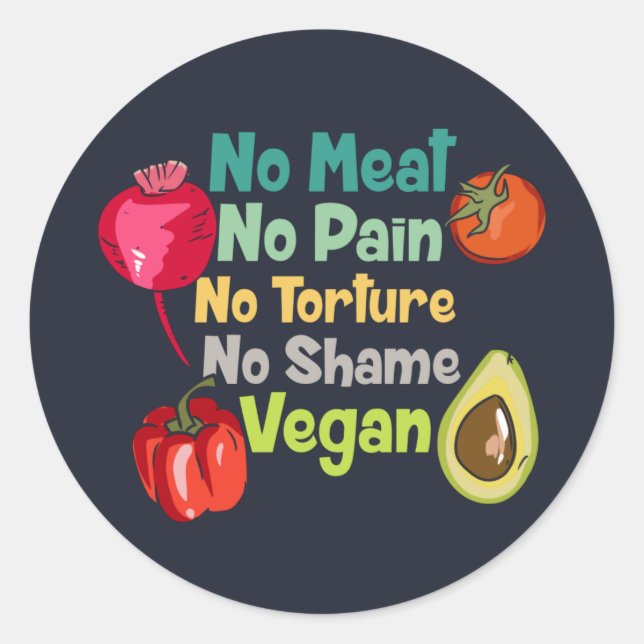 Sticker Rond Pas de viande pas de douleur Vegan dire (Devant)