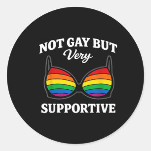 Sticker Rond Pas gay mais soutien drôle LGBTQIA allié arc-en-ci
