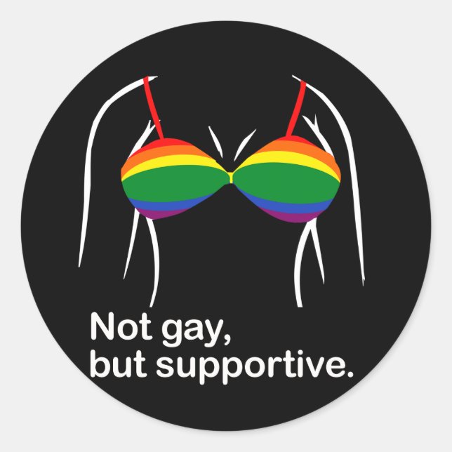 Sticker Rond Pas gay, mais soutien-gorge.png (Devant)