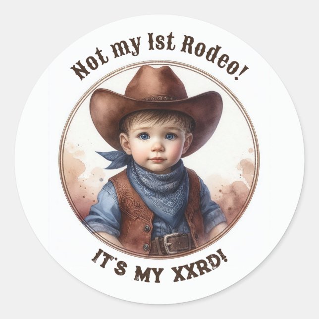 Sticker Rond « Pas mon premier rodéo » Anniversaire western de  (Devant)