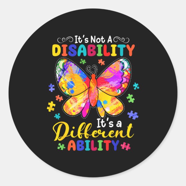 Sticker Rond Pas un handicap, une capacité différente papillon (Devant)