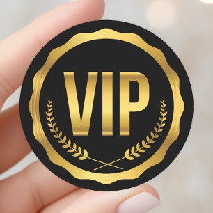 Sticker Rond Pass VIP Fête en Or et Noir de Laurier