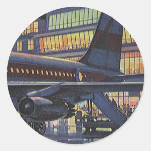 Sticker Rond Passagers d'affaires vintage dans un avion à l'aér
