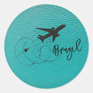 Sticker Rond Passeport du Brésil turquoise