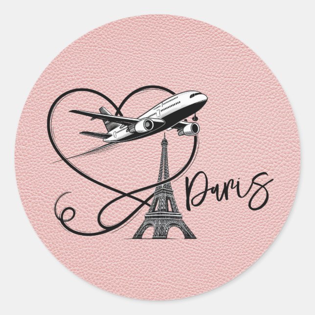 Sticker Rond Passeport Paris rose (Devant)