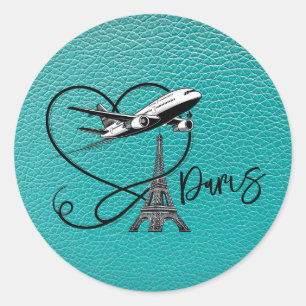 Sticker Rond Passeport Paris turquoise