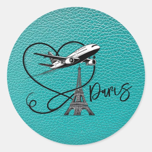 Sticker Rond Passeport Paris turquoise (Devant)