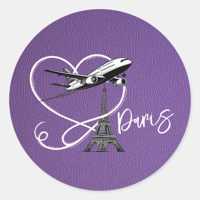 Sticker Rond Passeport Paris violet (Devant)