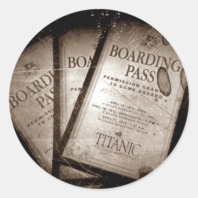 Sticker Rond Passes d'embarquement Titanic RMS (Devant)
