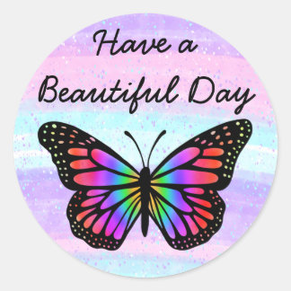 Sticker Rond Passez une Belle Journée | Papillon Coloré