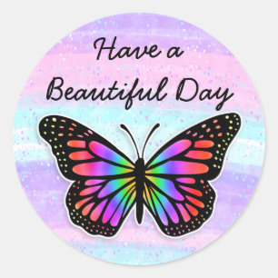 Sticker Rond Passez une Belle Journée   Papillon Violet 