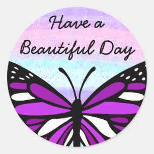 Sticker Rond Passez une Belle Journée   Papillon Violet 