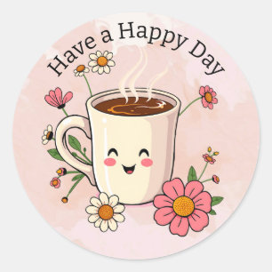 Sticker Rond Passez une bonne journée Café mignon