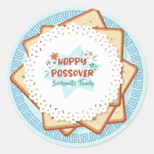 Sticker Rond Passover Pesach bleu et blanc Matzah