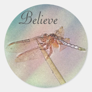 Sticker Rond Pastel à libellules d'inspiration personnalisée