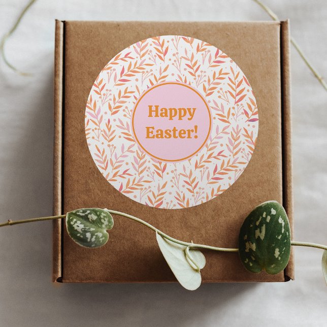 Sticker Rond Pastel aquarelle branches orange et rose Pâques (Créateur téléchargé)