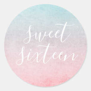Sticker Rond Pastel Aquarelle Elégant Sweet sixteen Aqua
