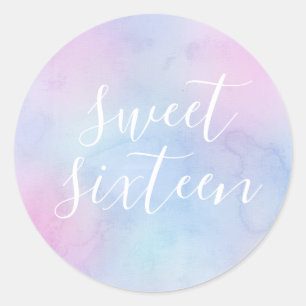 Sticker Rond Pastel Aquarelle Élégant Sweet sixteen pourpre