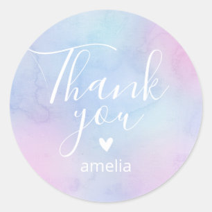 Sticker Rond Pastel Aquarelle Merci Nom Purple