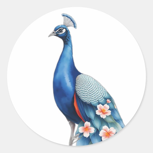 Sticker Rond Pastel Aquarelle Peacock Art (Devant)