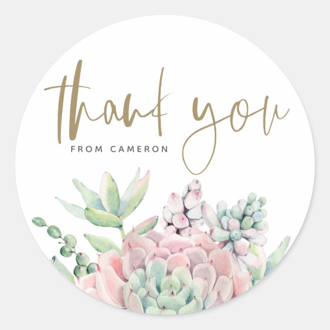 Sticker Rond Pastel Aquarelle Succulents Merci d'anniversaire (Devant)