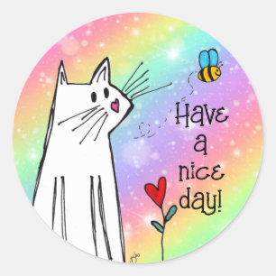 Sticker Rond Pastel Arc-en-ciel Ayez un chaton de jour Nice Sti