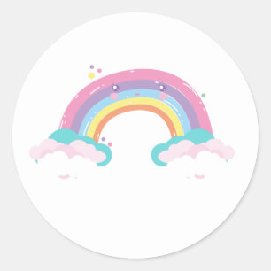 Sticker Rond Pastel arc-en-ciel et collant nuages