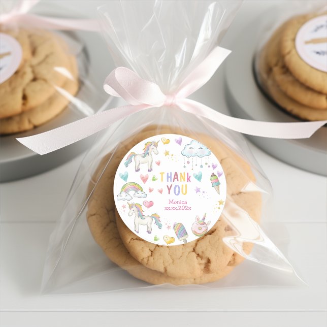 Sticker Rond Pastel arc-en-ciel unicorne magie merci anniversai (Créateur téléchargé)