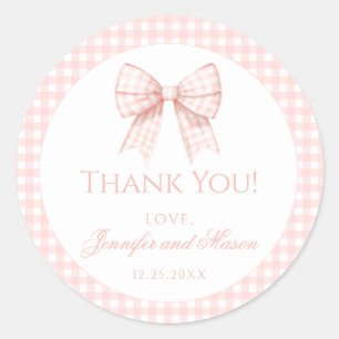 Sticker Rond Pastel arc rose en vichy baby shower merci